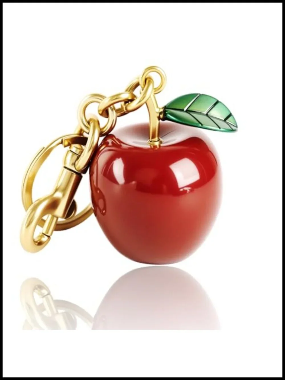 Glittery Apple Fruit Bag Charm Keychain Alloy Resin Handbag Purse Key Ring
